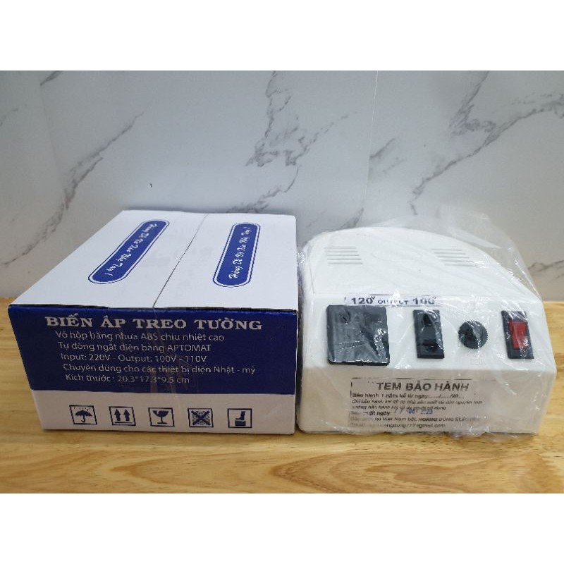 Biến áp treo tường 1KVA của DNT nhựa trắng. Input  220V- Output 120V-100V