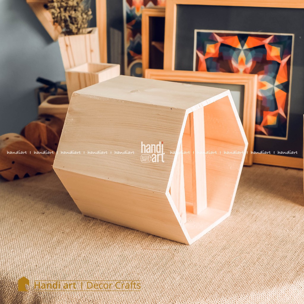 Chậu gỗ lục giác cắm hoa - chậu gỗ lục giác decor - Hexagonal wooden pots