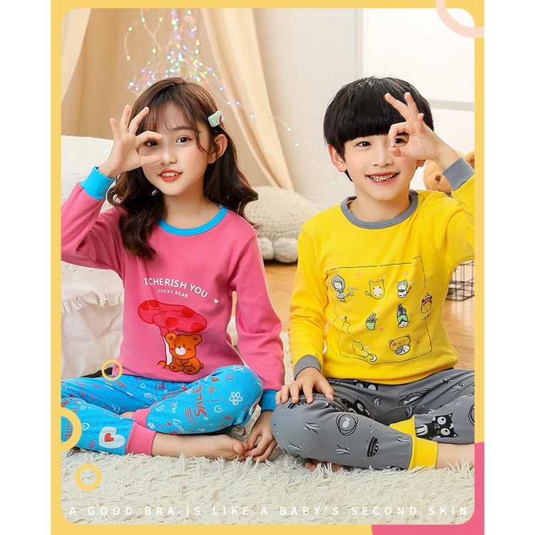 Bộ Đồ Ngủ Cotton Tay Dài 100-160cm Thời Trang Xuân Thu Cho Bé