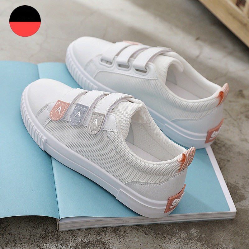 Giày Sneaker Nữ Trắng Siêu Hot Chất Lượng Cao Cấp Đế Bệt Thoải Mái Đai Dán Thời Trang Tiện Lợi Thông Thoáng Êm Chân | BigBuy360 - bigbuy360.vn