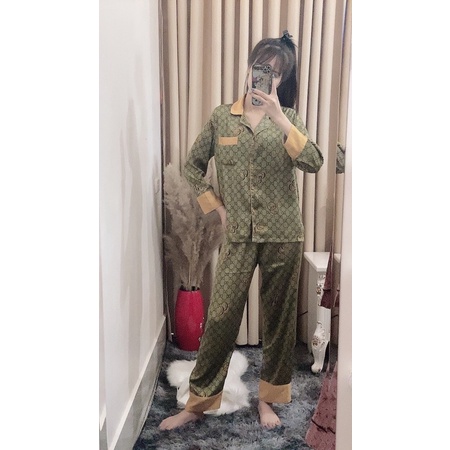 bộ pijama lụa qccc gucci xanh vàng | BigBuy360 - bigbuy360.vn