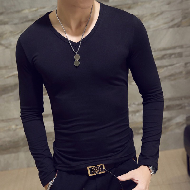 Áo thun nam dài tay cổ chữ V dáng ôm cho mùa thu | BigBuy360 - bigbuy360.vn