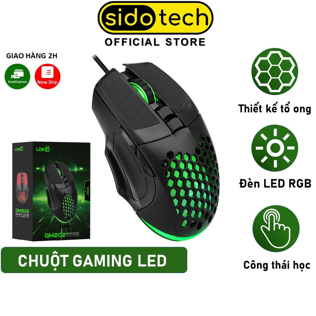 Chuột gaming máy tính có dây SIDOTECH GM202 thiết kế dạng tổ ong công thái học / LED RGB / Chống trượt - Chính hãng