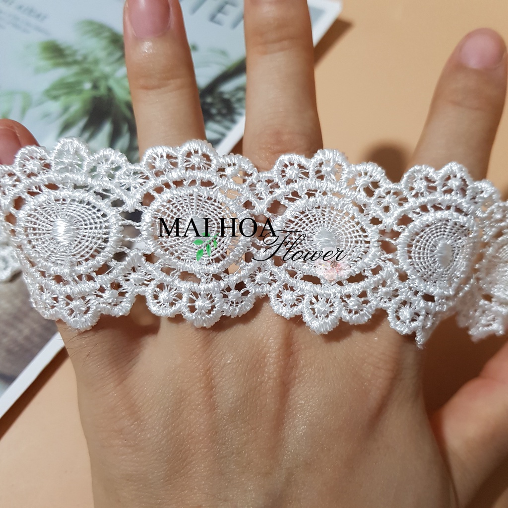 RC7 Cuộn 5 mét dây ren viền làm ren may đồ ren chỉ trắng rộng 4cm Maihoaflower