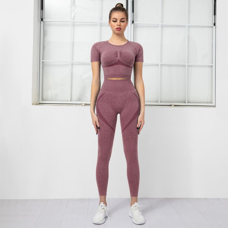 Nữ Dệt Kim Set Đồ Tập Yoga Tập Gym Gồm Sexy Croptop + Eo Cao Quần Dài ，Thời Trang Độ Co Giãn chạy bộ thể dục