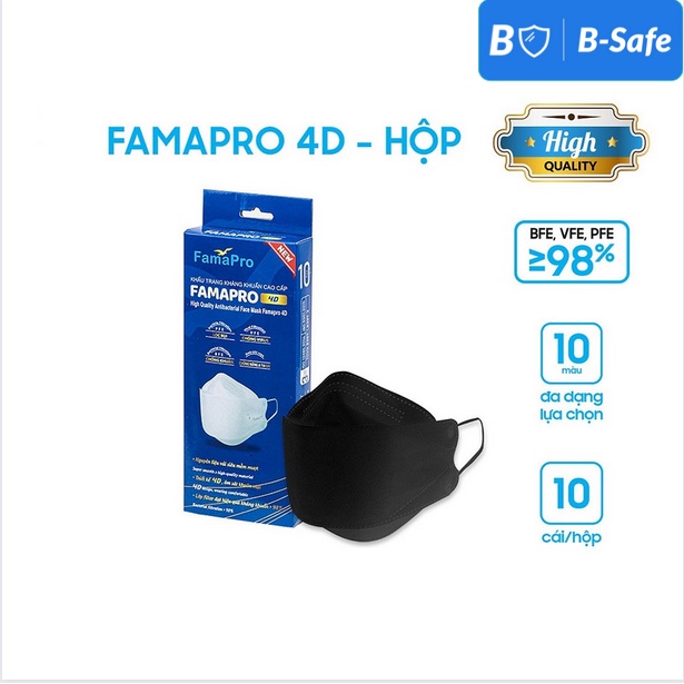 Khẩu trang KF94 4D FAMAPRO đen/trắng  HÀNG CAO CẤP - BẢO VỆ HÔ HẤP - Bsafe