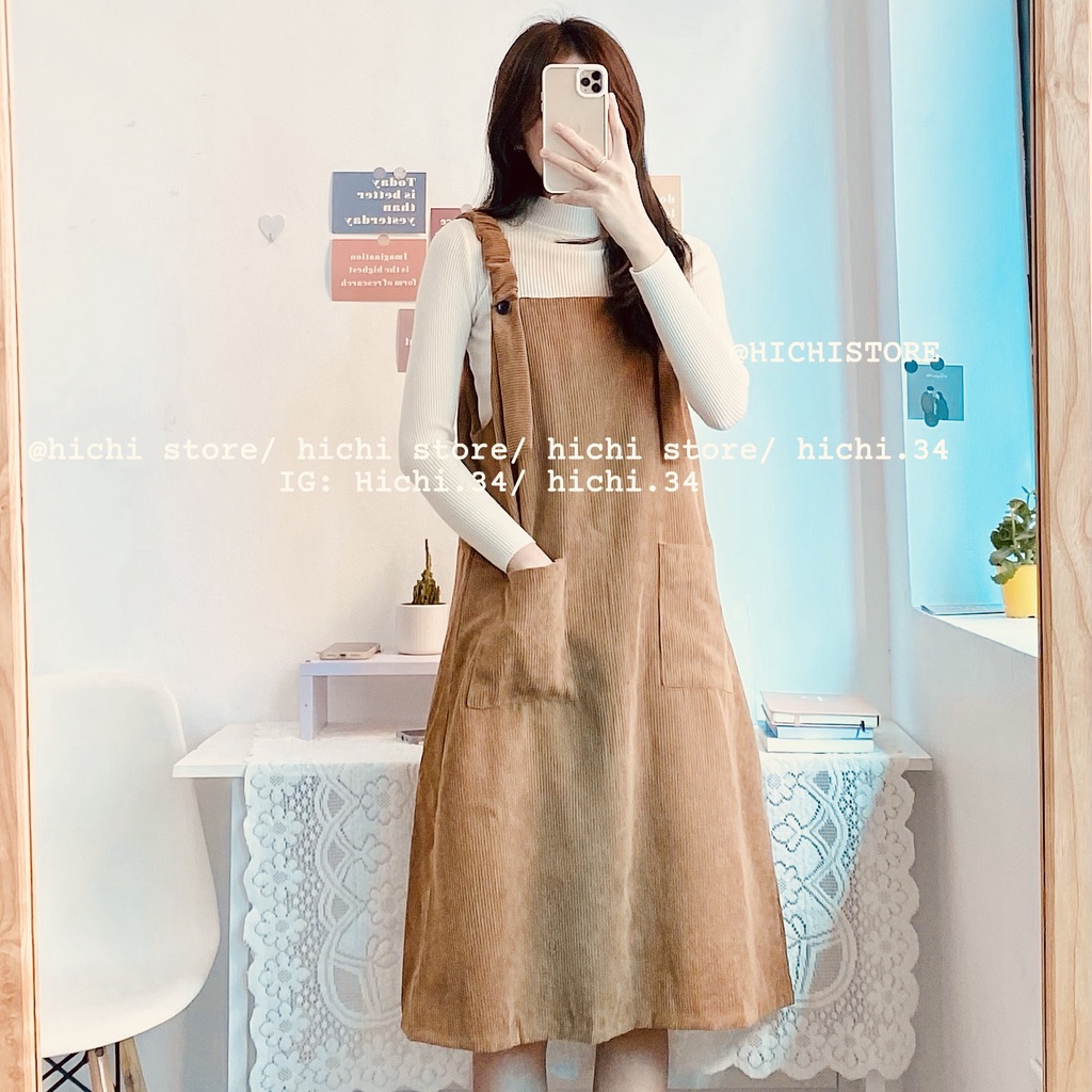 Yếm nhung dáng dài ulzzang, chất liệu nhung tăm-A004