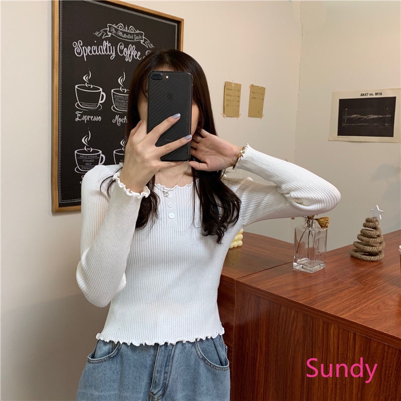 Áo sweater tay dài cổ tròn phong cách thời trang hàn quốc