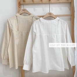 Áo Sơ Mi Cổ Tròn Dáng Xòe Tay Ren Ngắn Bèo Ngực Chữ U Họa Tiết Ren Thêu Hoa Nhí kèm video+ảnh thật aosomiredep