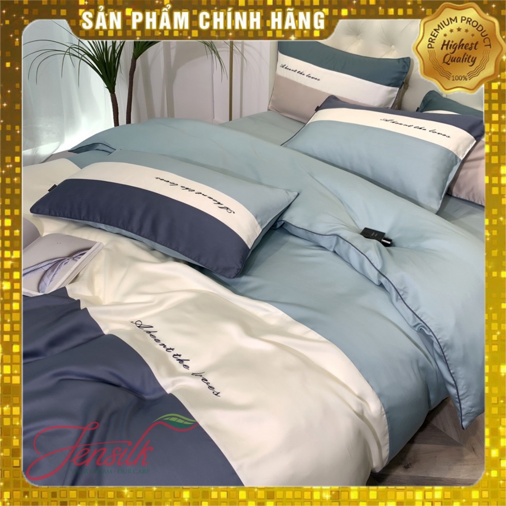 Bộ chăn ga gối 100% lụa tencel 80s, siêu cao cấp, set phủ nệm, phối 3 màu cực hot