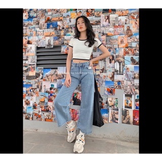 Áo croptop viền cổ