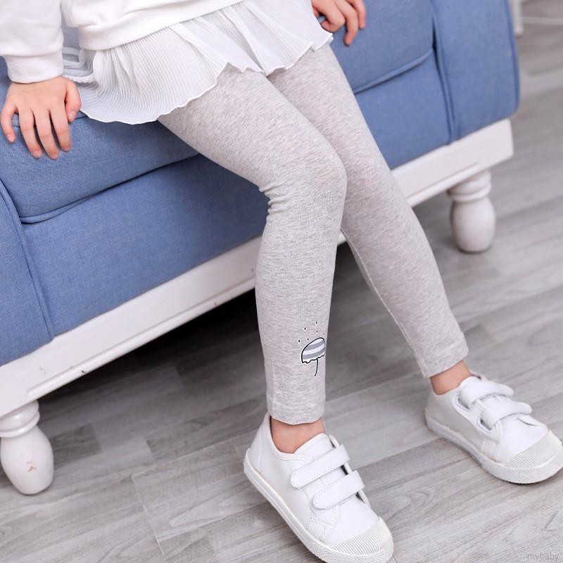 Quần legging cotton lưng thun in hình hoạt họa hợp mùa thu cho bé gái