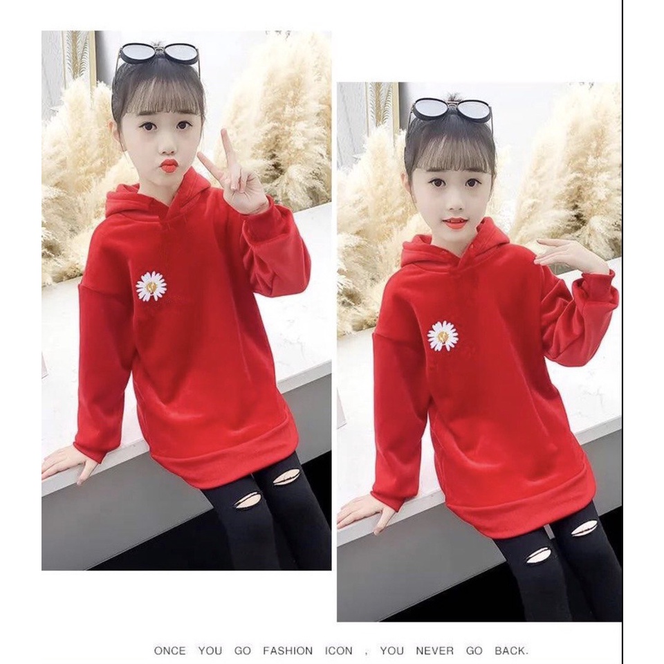 Áo hoodie Con Xinh phom rộng nỉ trẻ em hình in Hoa Cúc thời trang thu đông cho trẻ em từ 4 đến 10 tuổi