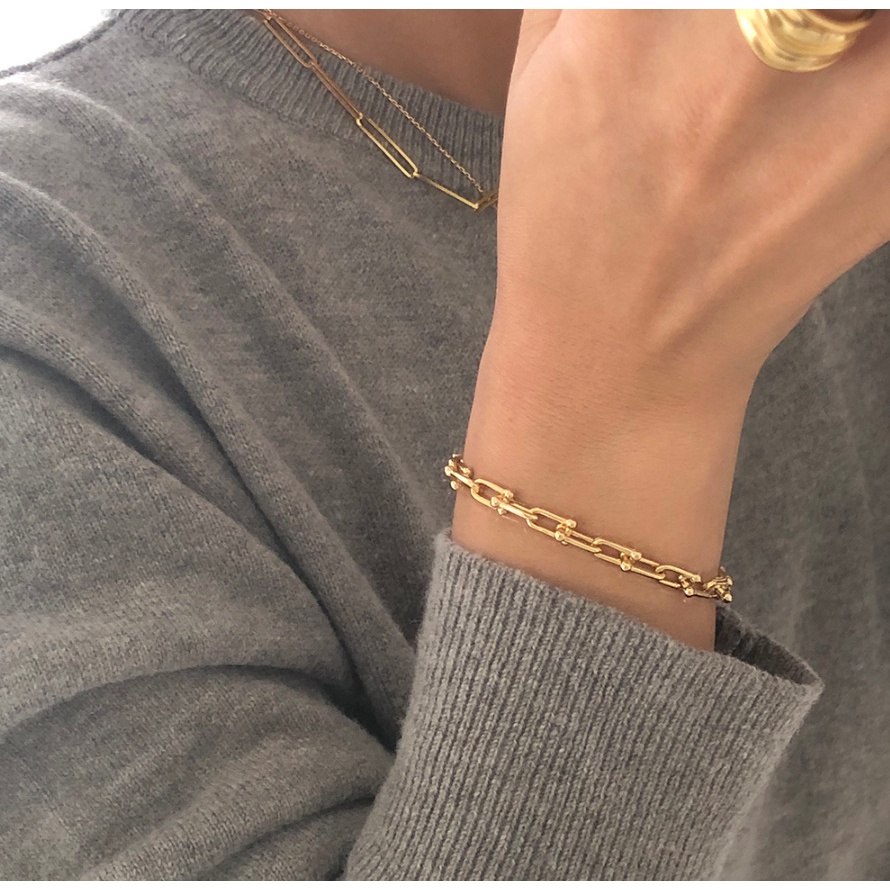 Vòng Tay Dây Xích Dạng Chữ U Đơn Giản Thời Trang Cho Nam Nữ