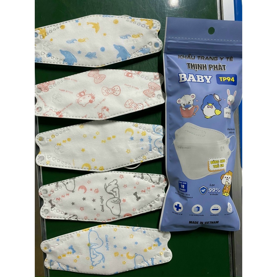 Túi 10 khẩu trang em bé 6-10 tuổi KF94/TP94 Thịnh Phát