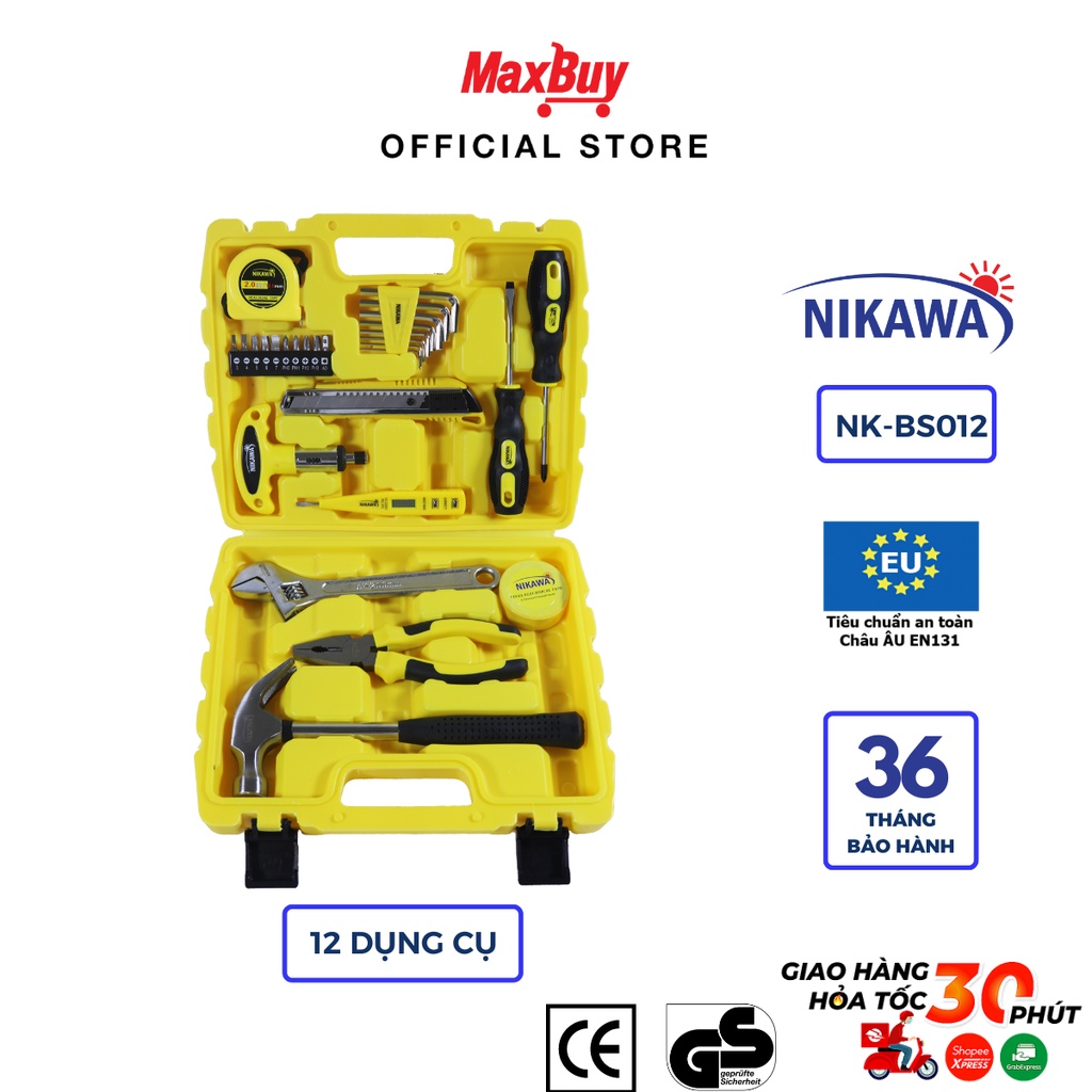 Bộ dụng cụ sửa chữa cầm tay gia đình đa năng đồ nghề điện sửa chữa Nikawa 12 món NK-BS012 bảo hành 36 tháng