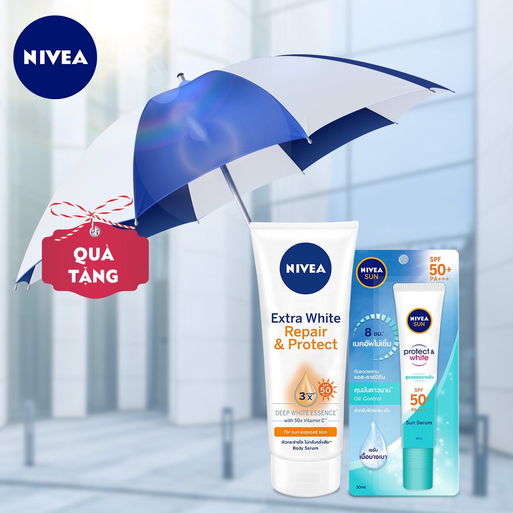 Bộ chống nắng &amp; dưỡng da tối ưu NIVEA(tinh chất chống nắng 30ml+tinh chất dưỡng thể trắng da ban ngày 180ml)Tặng kèm dù