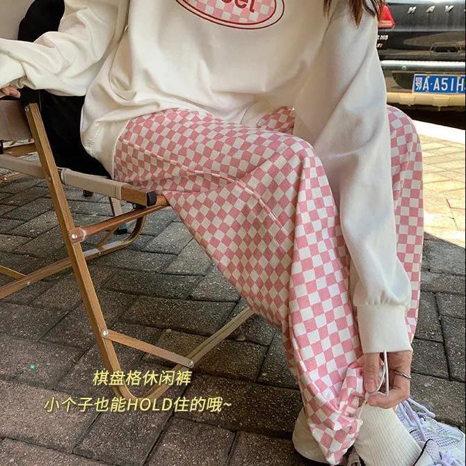 New Style Summer Fashion New Style Women's High Waist High Waisted Sports Pants with Pink Plaid Patterns Summer New Sty