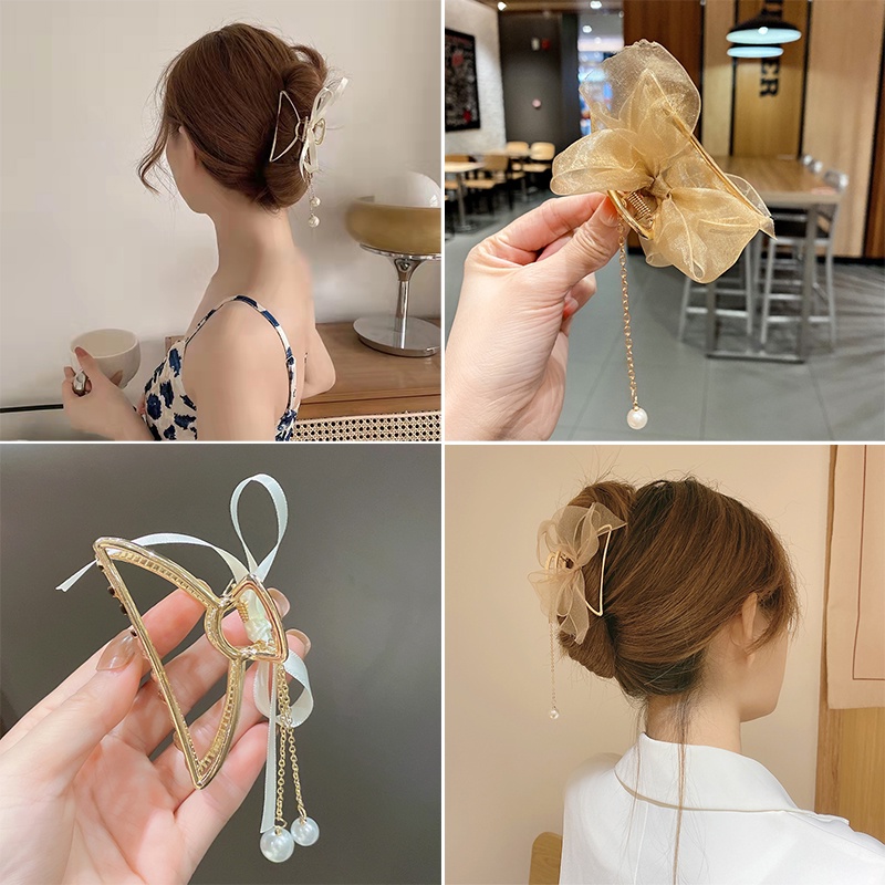 Kẹp Tóc Hình Nơ Đính Ngọc Trai Phong Cách Hàn Quốc Thanh Lịch Cho Nữ