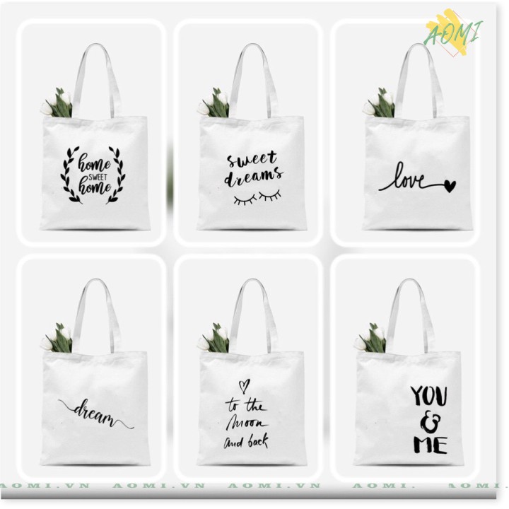 Túi tote vải bố đeo vai canvas chữ tiếng anhT6 PHONG CÁCH AOMI