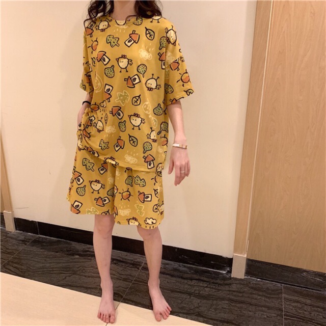 Bộ đồ ngủ Bigsize 85KG hoạ tiết thú Chim Vàng đáng yêu vải Cotton siêu mát mỏng nhẹ Hàng QC cao cấp