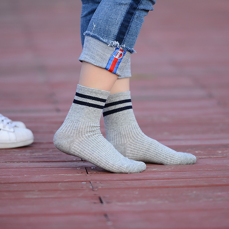 Vớ cổ cao nam nữ tất dài hai sọc gân cotton thời trang đẹp kháng khuẩn khử mùi thấm hút mồ hôi tốt MONEY VC018
