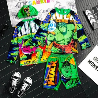  Bộ đồ bơi cho bé trai hình Siêu nhân Siêu anh hùng hulk kèm nón bơi size 12-40kg vải nhập chống nắng cho bé