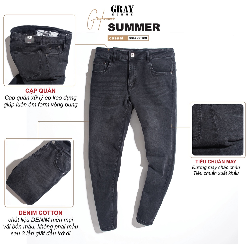 Quần Jean Nam Co Giãn Tốt GrayHomme cao cấp, Phom Ôm Vừa, Trẻ Trung, Thanh Lịch BJ039-PRO