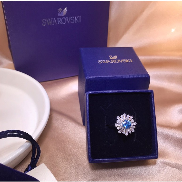 SWAROVSKI Nhẫn Hình Hoa Hướng Dương Xanh Dương Mới 5537795