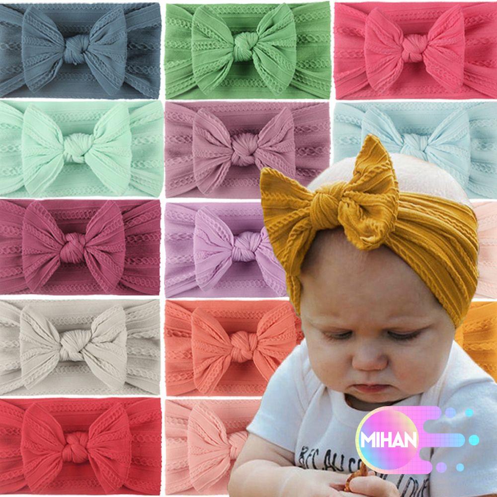 Băng đô cài tóc vải nylon mềm co giãn đính nơ cho bé MIHAN1