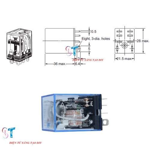 Relay - RơLe Trung Gian Omron 220V 10A 8 Chân Kèm Đế Vặn Ốc