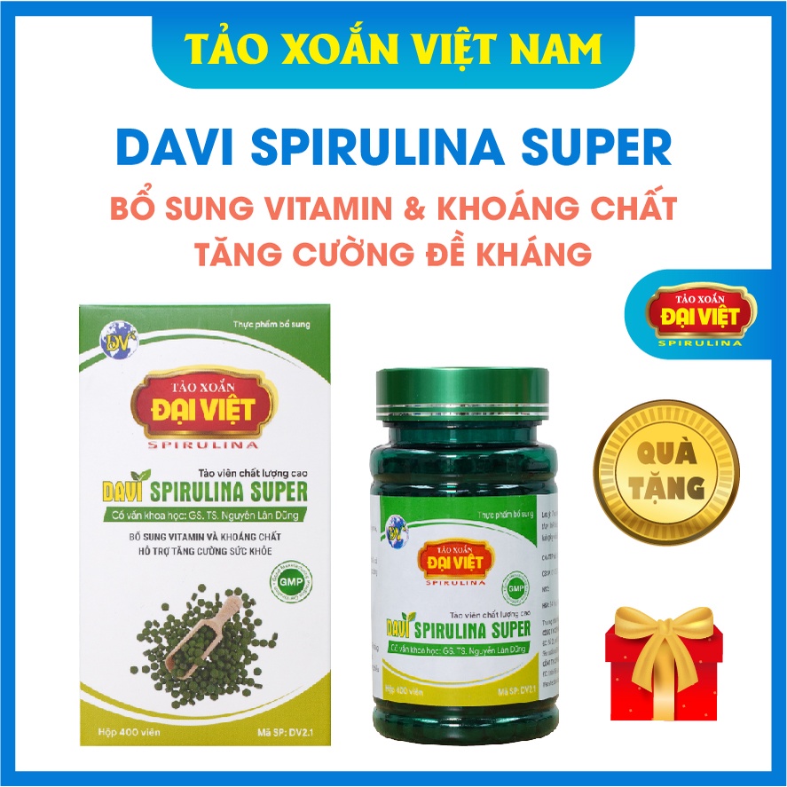 Tảo xoắn Đại Việt chính hãng viên uống Spirulina Davi Super Giúp bổ sung Vitamin và khoáng chất