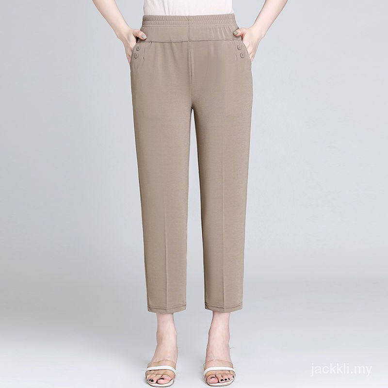 Quần Lụa Lạnh Mỏng Ống Suông Rộng Lưng Cao Co Giãn Thời Trang Mùa Hè Cho Phụ Nữ Trung Niên | BigBuy360 - bigbuy360.vn