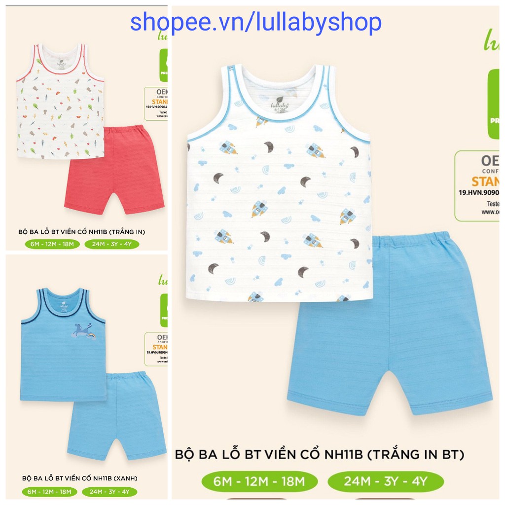 Bộ ba lỗ bé trai Lullaby NH11B , bộ sát nách viền cổ cotton cao cấp