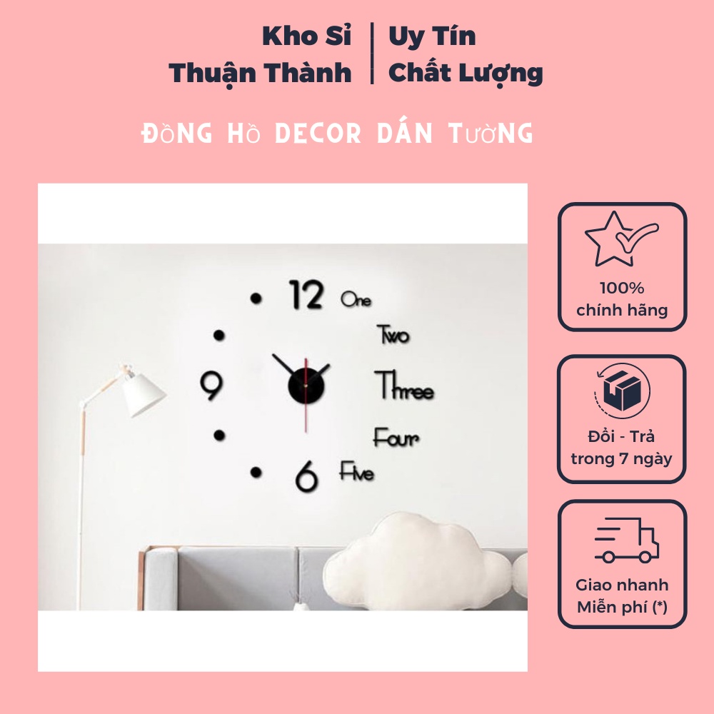 Đồng hồ decor dán tường trang trí 3D trang trí phòng ngủ - tặng kèm pin ( KHOSKHOSI)