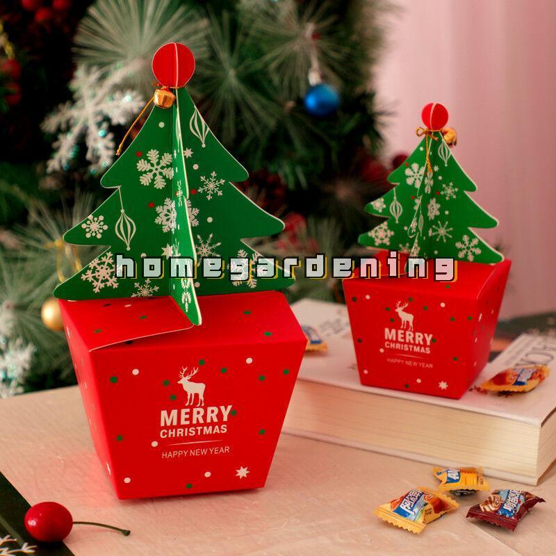 Set 5 hộp giấy đựng bánh kẹo thiết kế hình cây thông phong cách giáng sinh