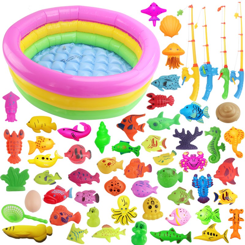 Đồ chơi trẻ em xếp hình câu cá từ tính bộ dưới nước Cần bé trai Play house bể bơi lớn
