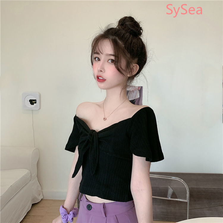 Áo Kiểu Trễ Vai Phối Nơ Thời Trang Mùa Hè Cho Phái Nữ