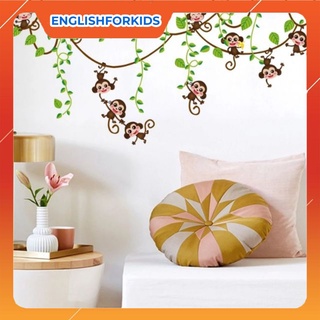 Decal dán tường khỉ leo cây tinh nghịch