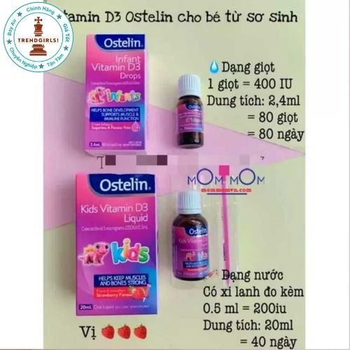 Ostelin Infant Vitamin D3 Drops 2.4ml, úc dành cho trẻ từ sơ sinh dạng nhỏ giọt vị dâu thơm ngon - trend girls online