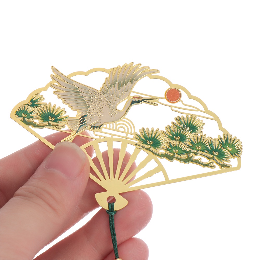 Thẻ đánh dấu sách DAPHNE hình chiếc quạt gấp phong cách cổ điển phối tua rua bằng kim loại kiểu Trung Quốc