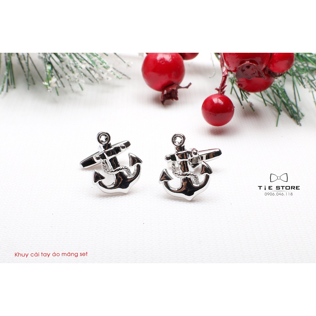 Khuy Cài tay áo Măng Set cao cấp đính đá - cufflinks , tặng kèm hộp nhỏ, hình mỏ neo