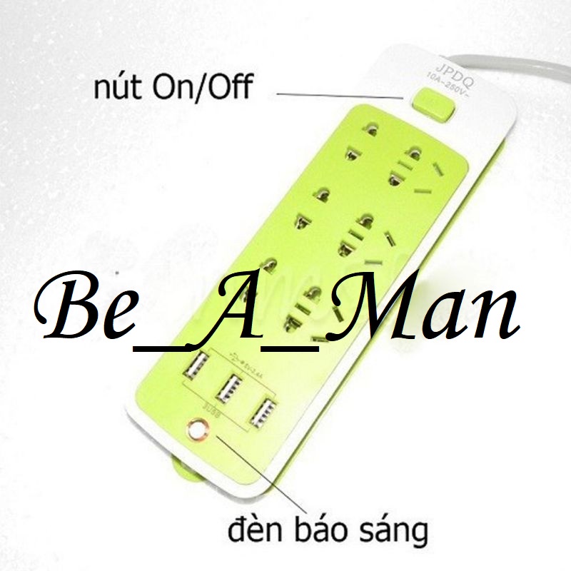 Ổ cắm điện, ổ điện có dây 1m đa năng 6 chân cắm 3 cổng usb có đèn ngủ tiện dụng