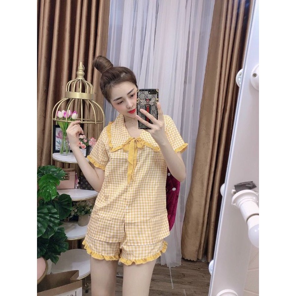 Đồ bộ ngủ tiểu thư mặc dạo phố chất thun poly mềm