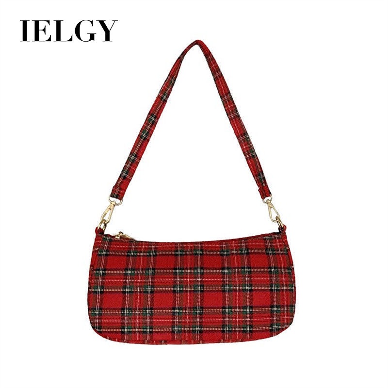 IELGY Túi xách họa tiết sọc caro thời trang retro cho nữ