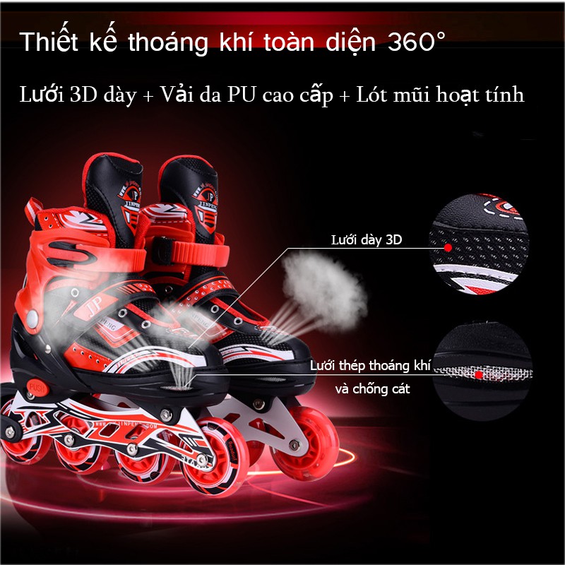 Giày Patin Trẻ Em Người Lớn Kèm Bảo Hộ Mũ Chân Tay Giày Trượt Patin Thể Thao 4 Bánh Cao Cấp LC vt163