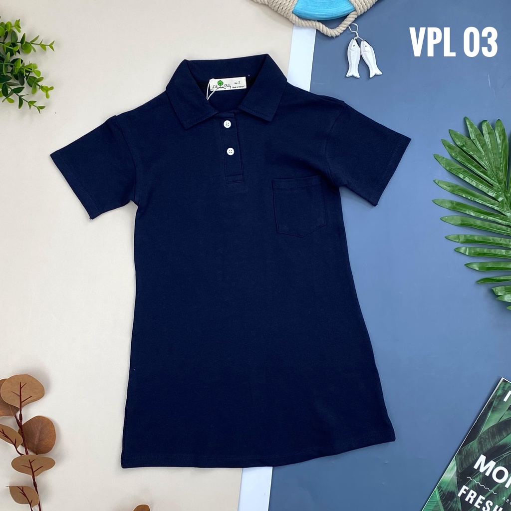 Váy xuông LITIBABY ngắn tay 1 túi, size 10/16T. chất vải cotton mát, mịn