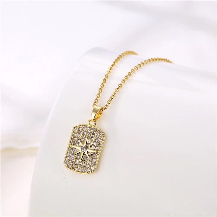 [Không đen gỉ] Dây chuyền thép titan mạ vàng mặt chữ nhật TB548