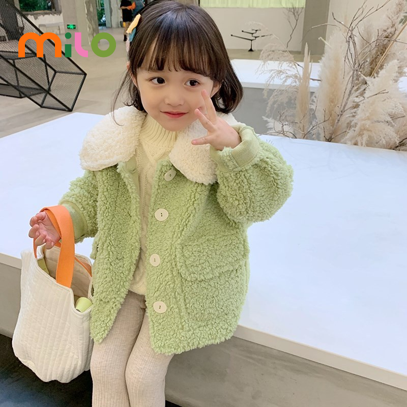 Milo Áo Khoác Len Nhung Dày Ấm Áp Dễ Thương Thời Trang Mùa Đông Cho Bé Gái