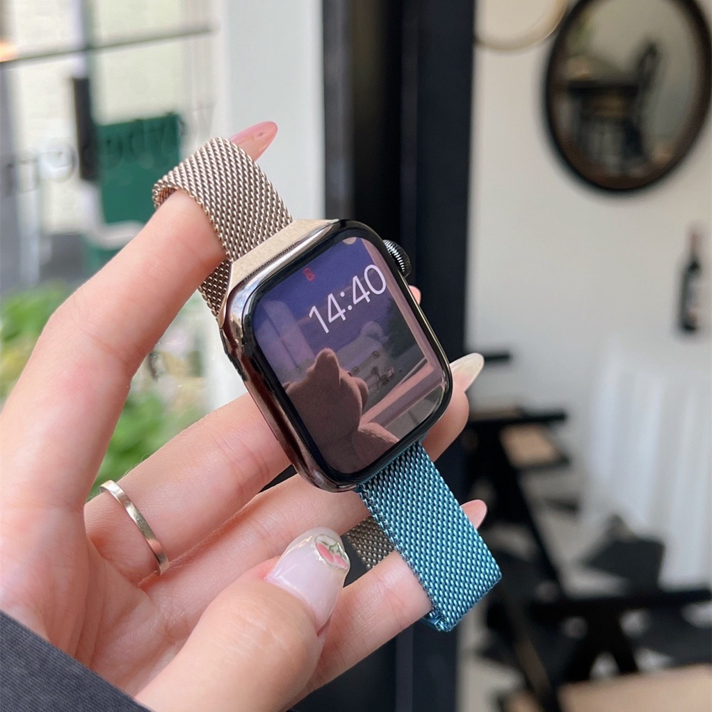 Dây Đeo Thay Thế Chất Liệu Thép Không Gỉ Màu Gradient Cho Smart Watch Series 7 5 4 3 6 SE 45mm 41mm 40mm 44mm